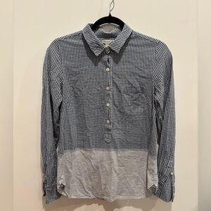 J.Crew Mixed Pattern Blue Gingham Striped Popover Size 6 Navy